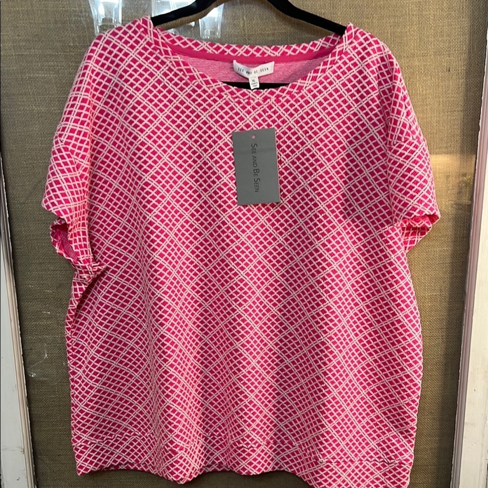 Pink and White Boxy Blouse with Relaxed Fit